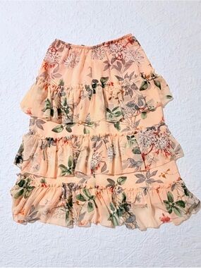 Maxsport | Peach Floral Tiered Ruffle Chiffon Skirt | Size Medium
